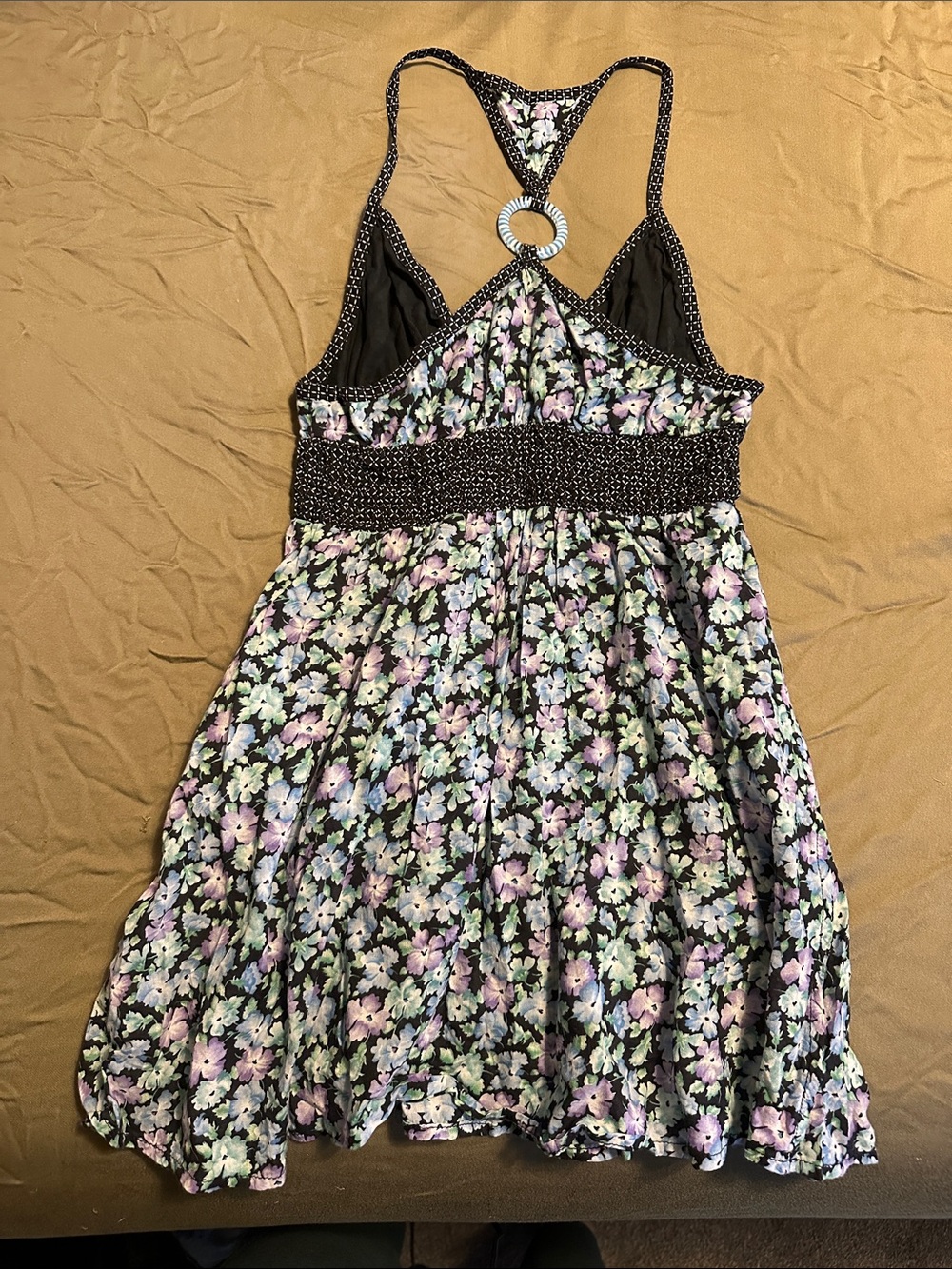 Free People Black Floral Halter Dress with Lavender and Mint Blooms - Picture 2 of 3